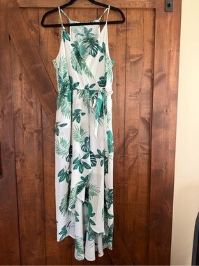 Scobe Tropical Palm Leaf High-Low Faux Wrap Maxi Dress Size L